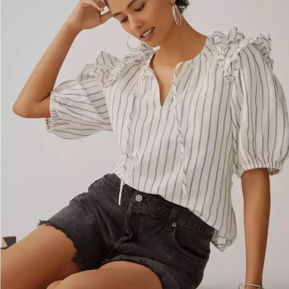 Anthropologie Caballero Cloe Peasant Puff Sleeve Blouse